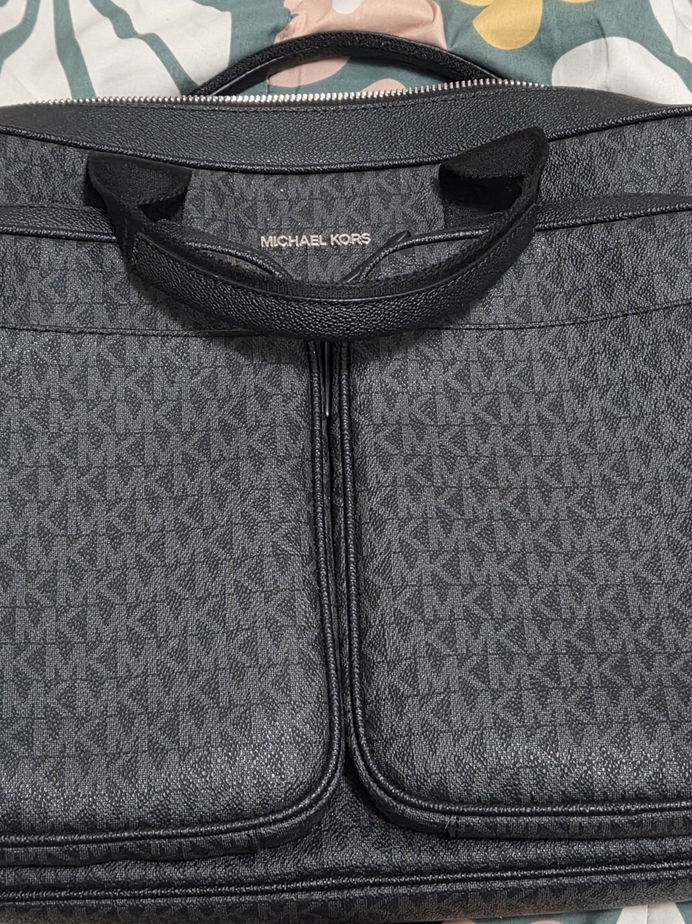 Michael Kors Men's Cooper Utility Briefcase Black Signature Logo Laptop Bag.
